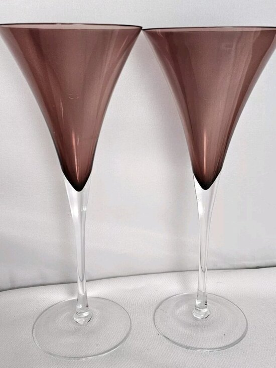 Pottery Barn Other - Pottery Barn Amethyst Wine Glasses 9" Bijoux stemmed goblet set/2 elegant flutes
